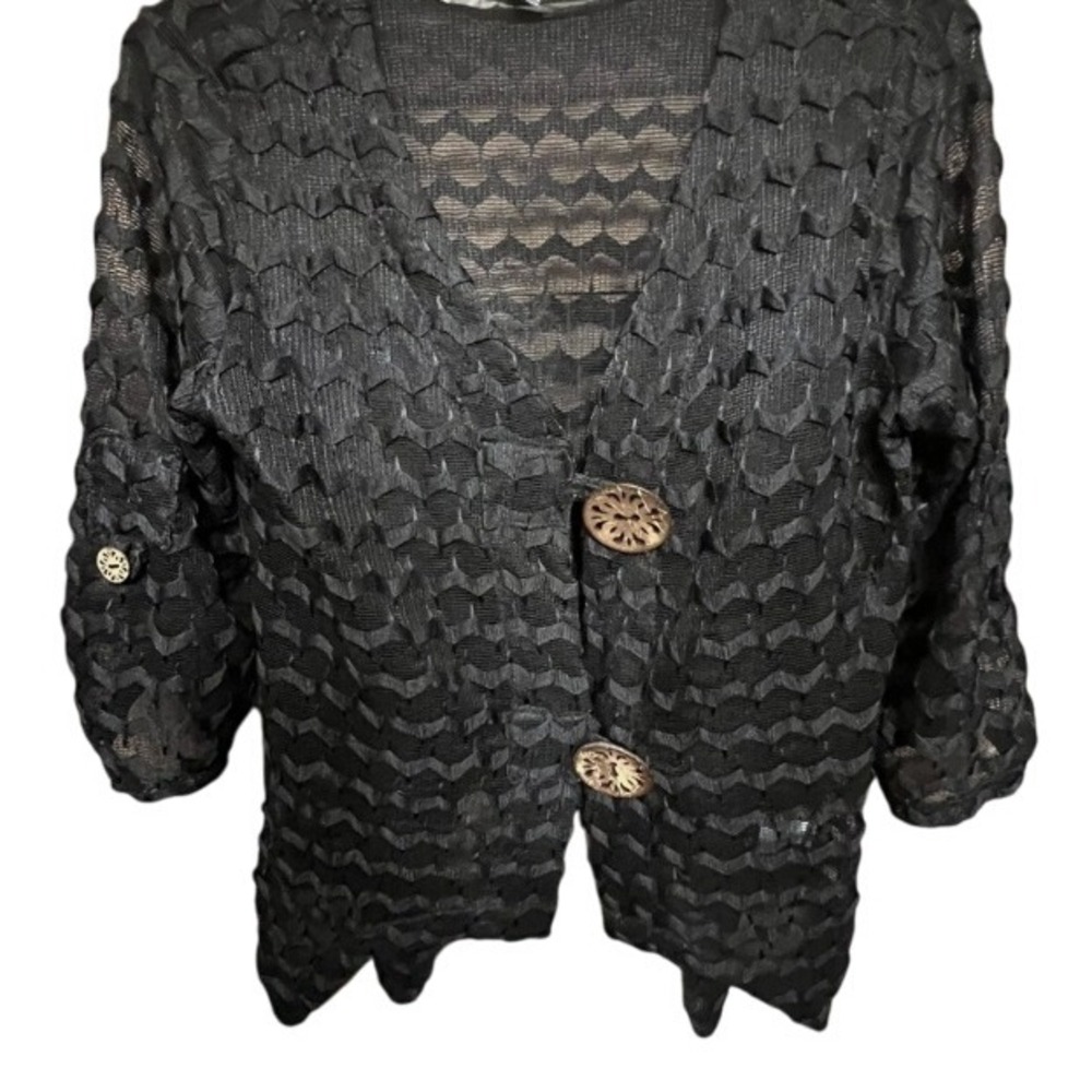 Nina Leonard Black Textured Open Front Cardigan Sweater Knit‎ Jacket Women L